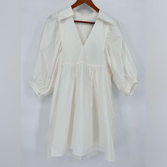NWT Hunter Bell Noah Mini Dress White Collar‎ Puff Sleeve Relaxed Shift - Picture 3 of 11